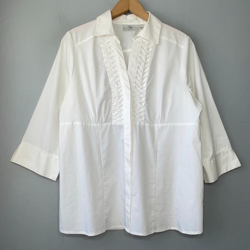Studio Works Button Up Shirt Size Large White Empire Waist Preppy Career Office